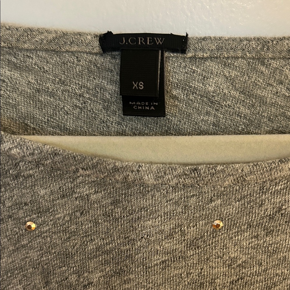 J.Crew Boatneck Gray 3/4 Sleeve Top with Sparkle Accents - Picture 2 of 4